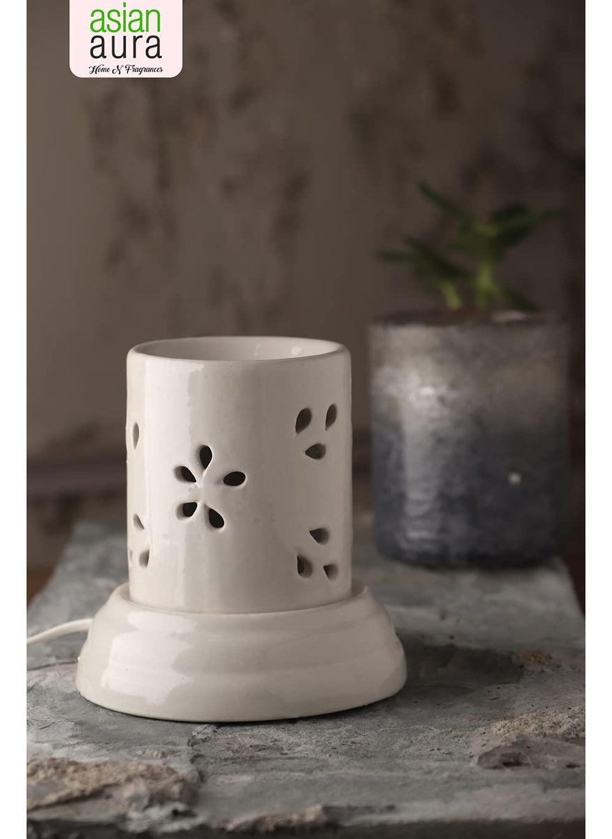 ASIAN AURA Asian Aura Handcrafted Ceramic White Electric Cylindric Shaped Aroma Diffuser Oil BurnerOil Warmer for Home  - Image 2