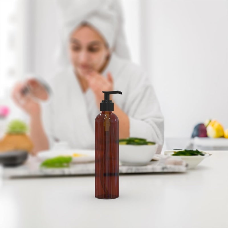 BRIGHTFROM زجاجات مضخة لوشن فارغة 8 أونصات خالية من BPA قابلة لإعادة التعبئة بلاستيك كهرماني مع موزع أسود للصابون والشامبو واللوشنات والصابون السائل والكريمات وزيت التدليك 3 عبوات - Image 4