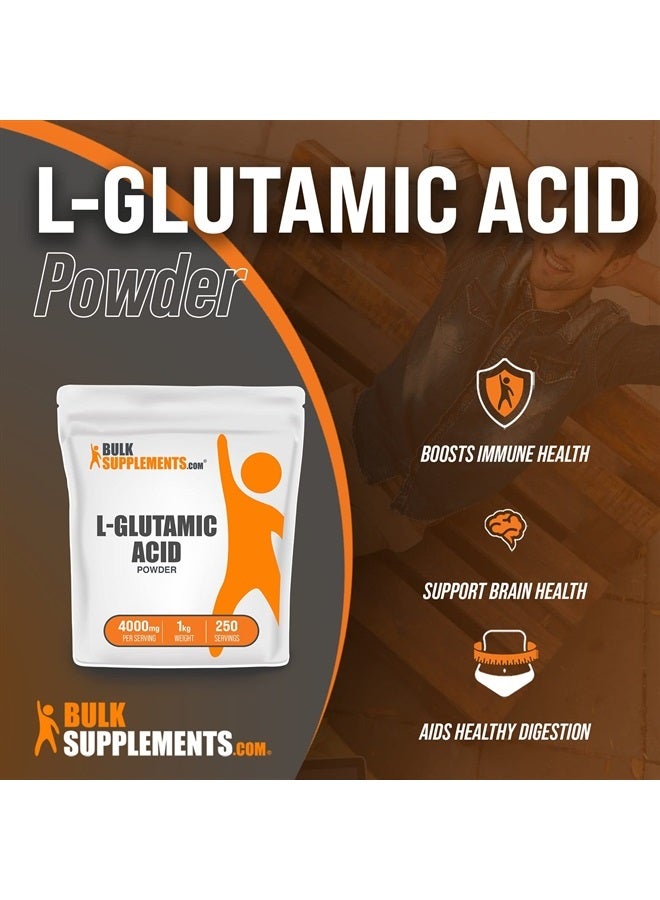 BULKSUPPLEMENTS.COM مسحوق L-جلوتاميك أسيد - مكمل أحماض أمينية لصحة الدماغ - خالي من الجلوتين - 4000 ملغ (4 جرام) لكل حصة، 250 حصة (1 كيلوغرام - 2.2 رطل) - Image 1