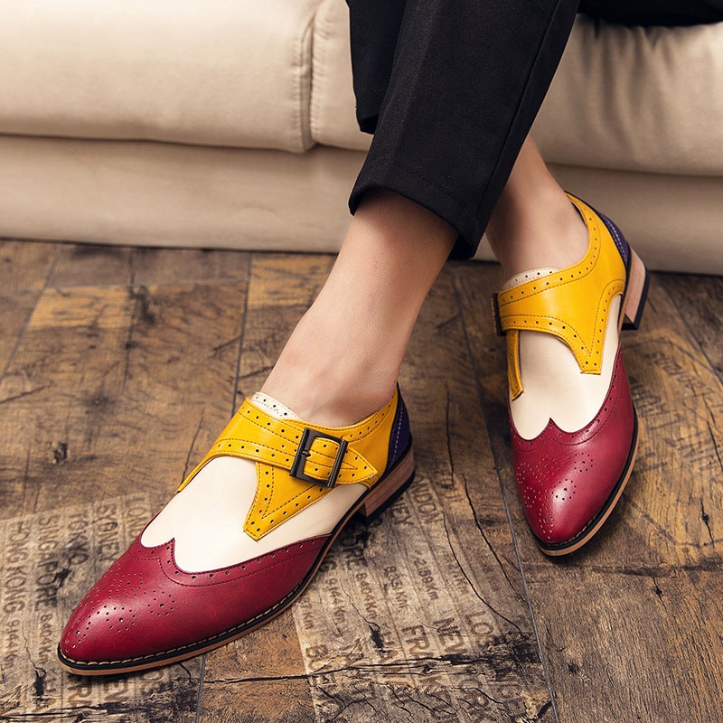 Cross-border large size leather shoes 46 yards British trade brogue carved leather shoes 48 business casual wedding shoes 47 yards blue 45 - Image 3