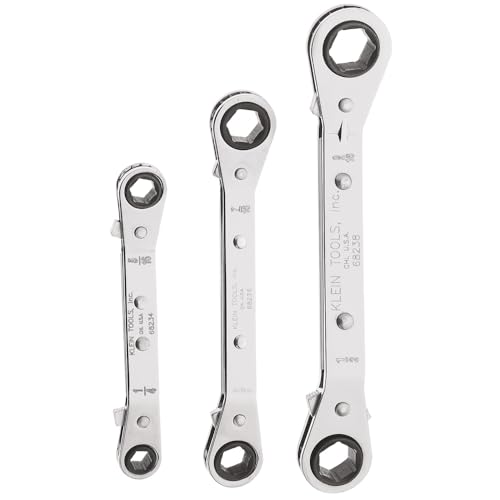 Klein Tools 68244 Ratcheting Offset Box Wrench Set Made in USA Fully Reversible 3Piece
