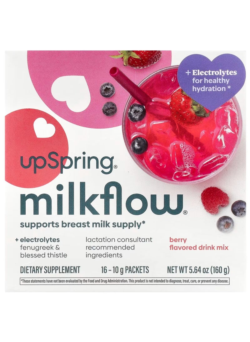 UpSpring Baby Milkflow Drink Mix, Berry, 16 Packets, 0.35 oz (10 g) Each  - Image 1