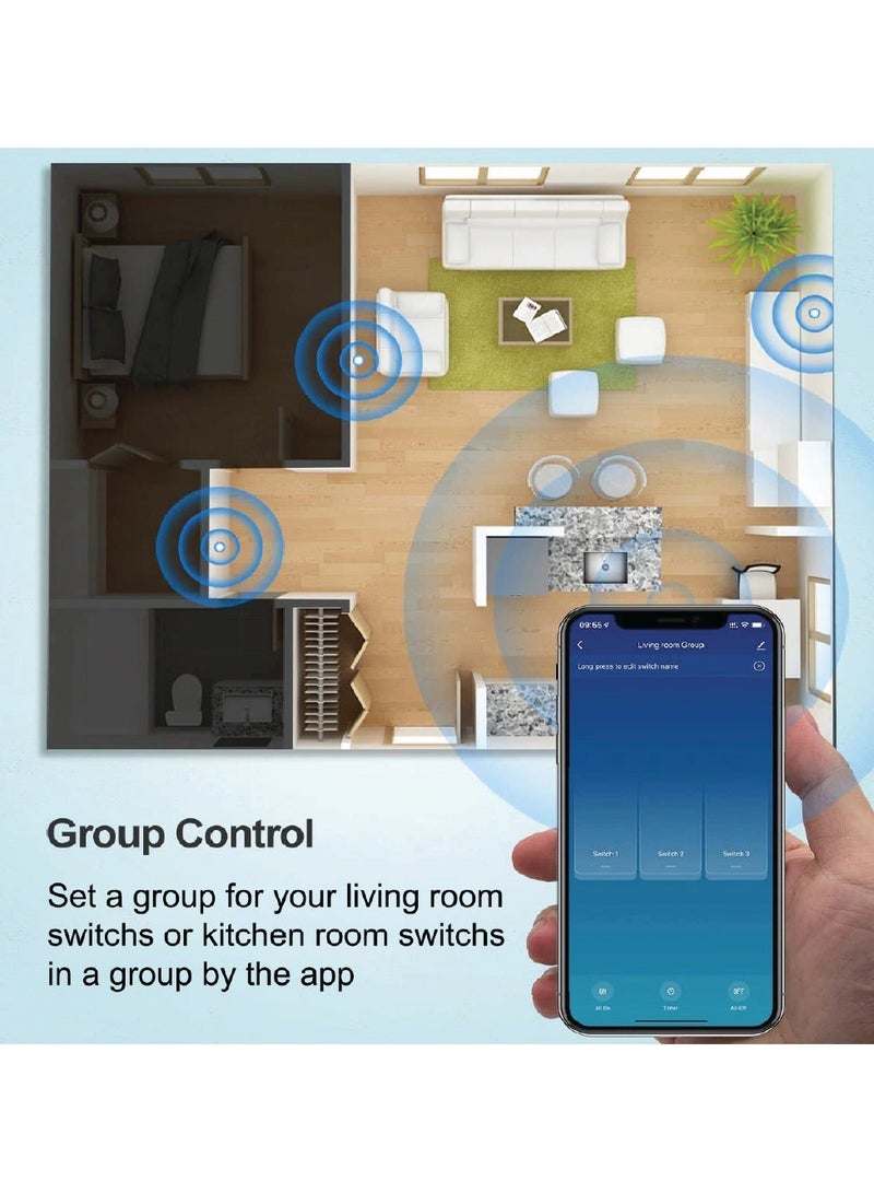 SASKA Smart Tuya Wifi Touch Light Switch (SJ-A1) Smartlife App Remote Control, Timing Function Voice Control - No Neutral No Hub Needed (2 Gang, Gold) - Image 5