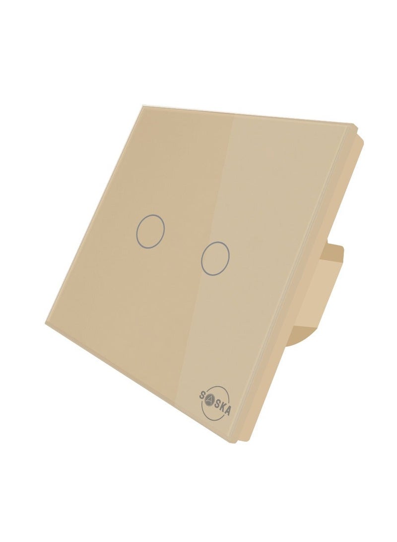 SASKA Smart Tuya Wifi Touch Light Switch (SJ-A1) Smartlife App Remote Control, Timing Function Voice Control - No Neutral No Hub Needed (2 Gang, Gold) - Image 1