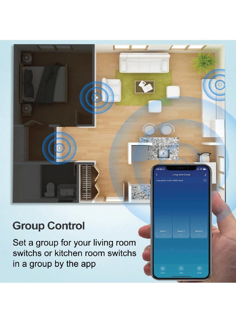 Saska Smart Tuya Wifi Touch Light Switch (SJ-A1) Smartlife App Remote Control, Timing Function Voice Control - No Neutral No Hub Needed (2 Gang, Gold)