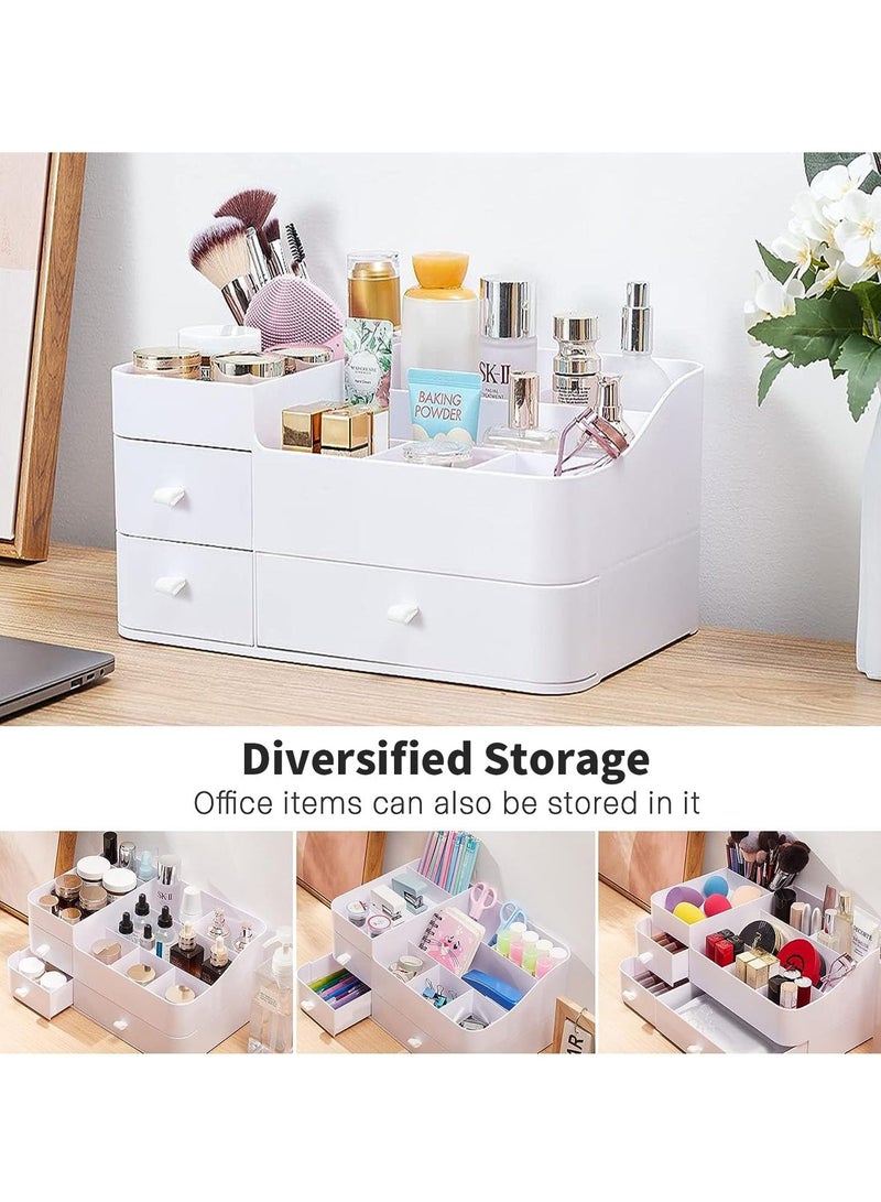 خاجول منظم المكياج، صندوق تخزين منظم مستحضرات التجميل مع درج، حقيبة أنيقة للزينة للحمام وغرفة النوم واللوازم المكتبية (أبيض) - Image 5