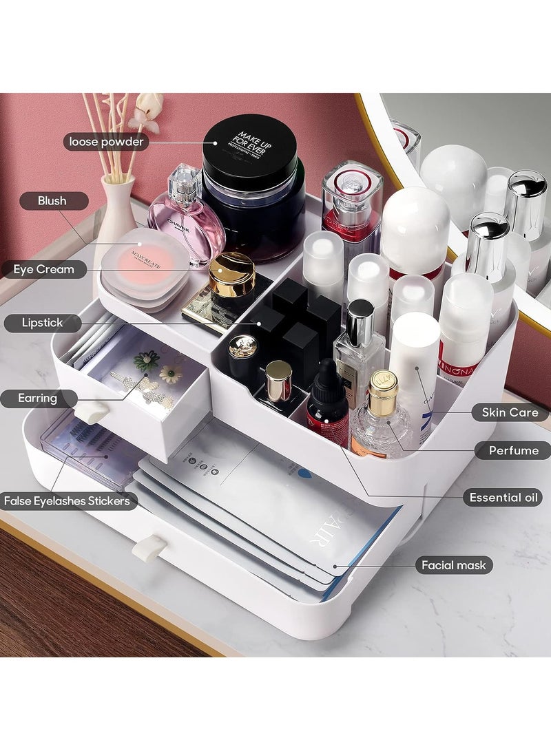 خاجول منظم المكياج، صندوق تخزين منظم مستحضرات التجميل مع درج، حقيبة أنيقة للزينة للحمام وغرفة النوم واللوازم المكتبية (أبيض) - Image 4