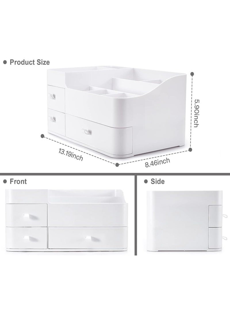 خاجول منظم المكياج، صندوق تخزين منظم مستحضرات التجميل مع درج، حقيبة أنيقة للزينة للحمام وغرفة النوم واللوازم المكتبية (أبيض) - Image 2