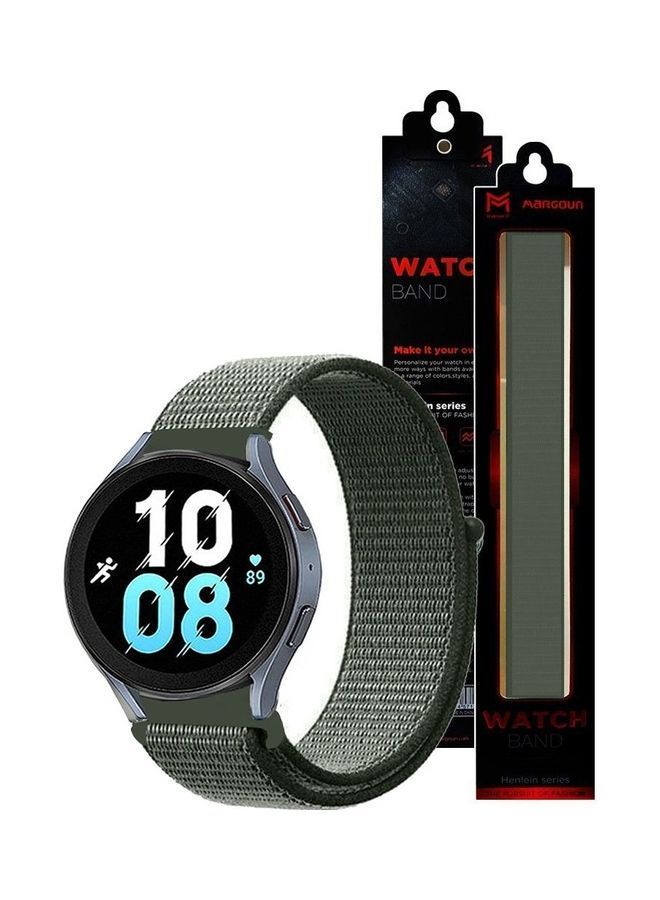 NIBEMINENT Samsung Galaxy Watch 5 / Pro Band Nylon Loop Replacement Strap 20mm Compatible with Watch5 (44mm/40mm) (45mm) Dark Green - Image 3