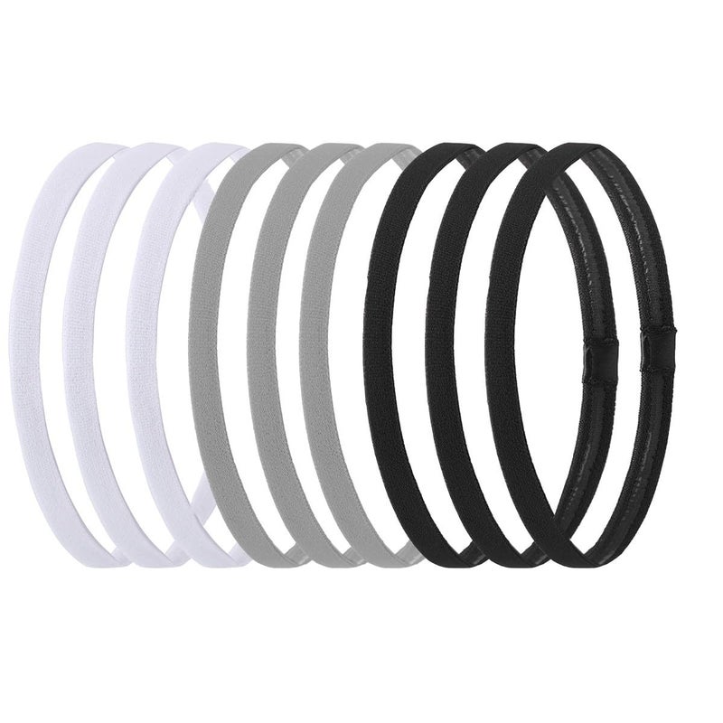 Hexchasty 9pcs Elastic Thin Headbands, Stretchy Skinny Sports Athletic Hair Bands for Women Men Girls Boys Teen - Black, White, Gray - Image 4