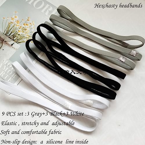 Hexchasty 9pcs Elastic Thin Headbands, Stretchy Skinny Sports Athletic Hair Bands for Women Men Girls Boys Teen - Black, White, Gray - Image 3