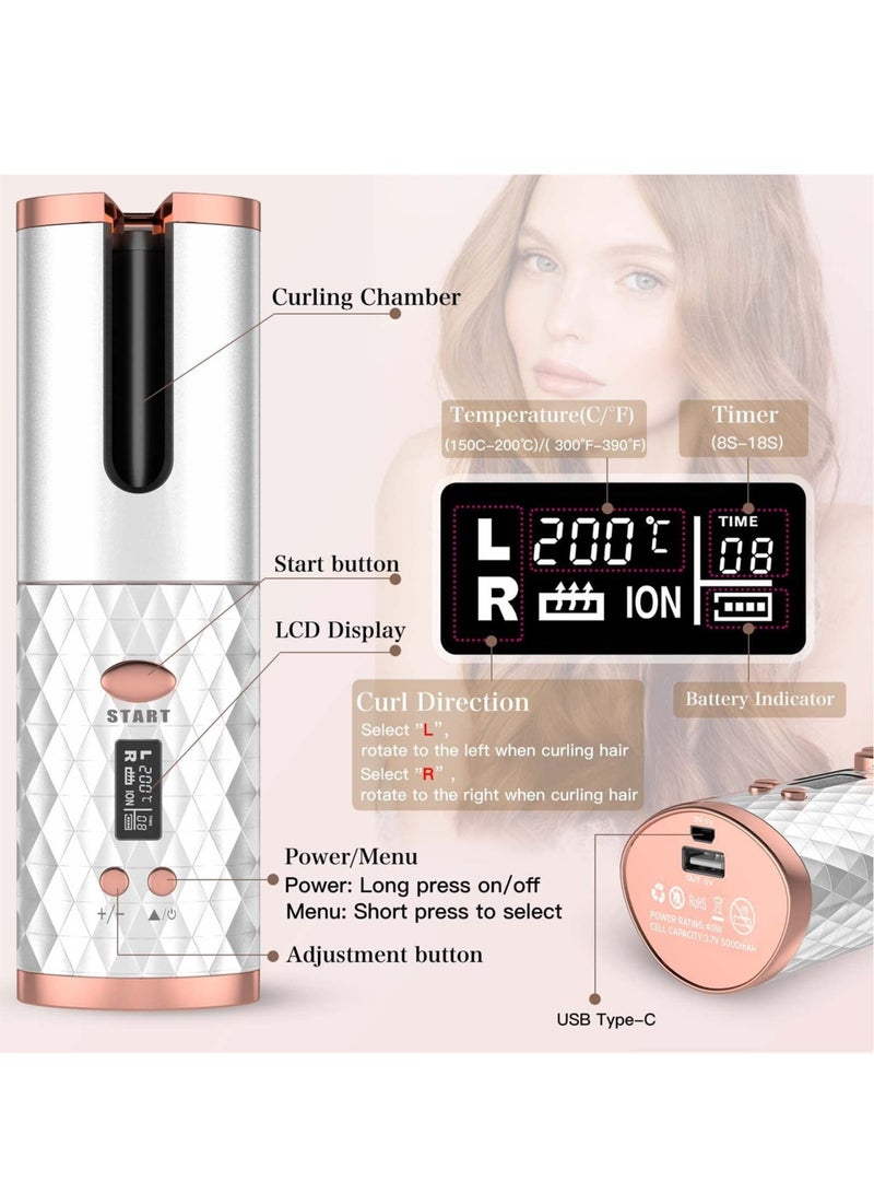 عربست مكواة تجعيد أوتوماتيكية ، مكواة تجعيد كهربائية محمولة مع شاشة LCD ، أدوات تصفيف قابلة لإعادة الشحن وعصا تجعيد سريعة التسخين ، عصا تمويج أسطواني من السيراميك للاستخدام المنزلي والسفر (أبيض) - Image 4