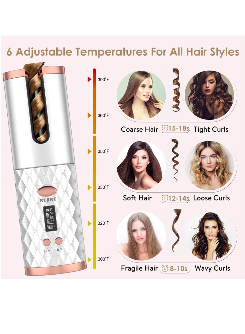 عربست مكواة تجعيد أوتوماتيكية ، مكواة تجعيد كهربائية محمولة مع شاشة LCD ، أدوات تصفيف قابلة لإعادة الشحن وعصا تجعيد سريعة التسخين ، عصا تمويج أسطواني من السيراميك للاستخدام المنزلي والسفر (أبيض) - Image 2