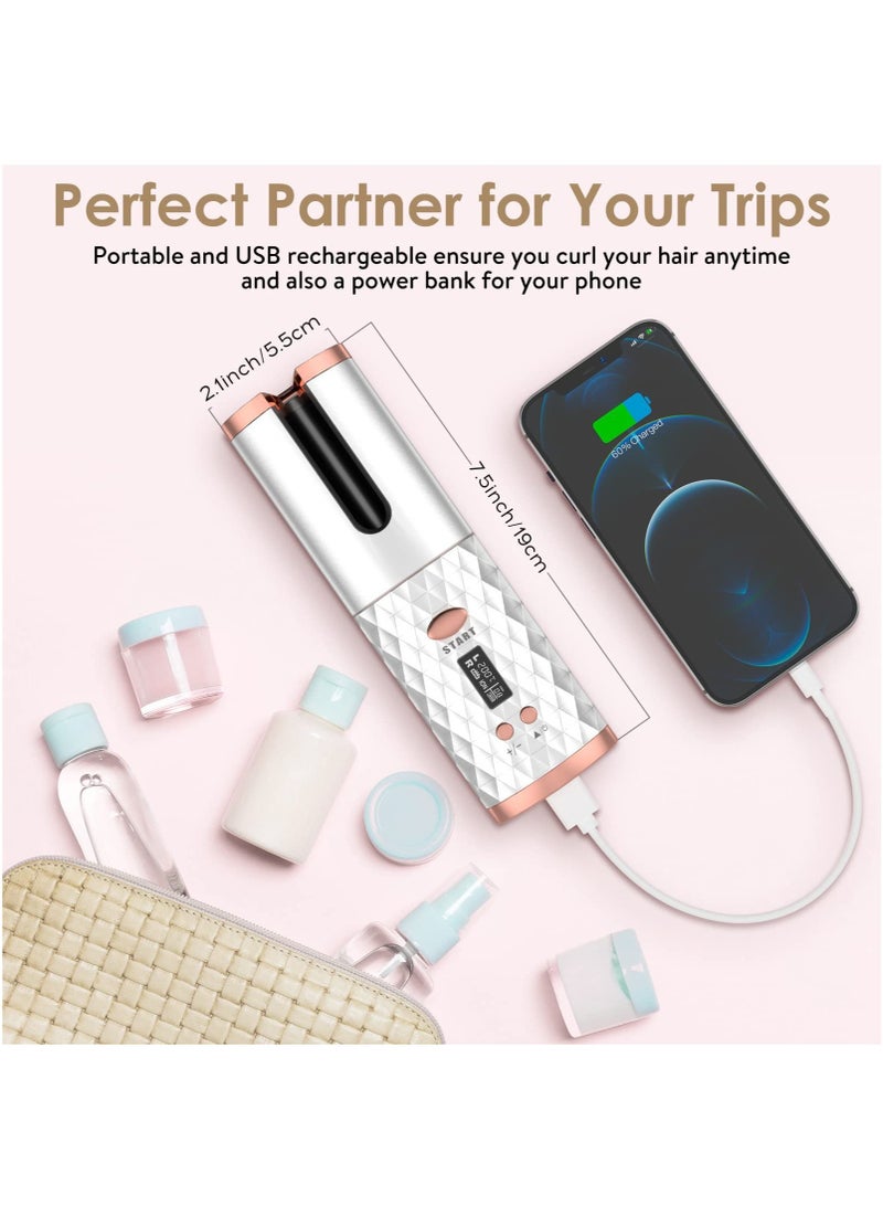 عربست مكواة تجعيد أوتوماتيكية ، مكواة تجعيد كهربائية محمولة مع شاشة LCD ، أدوات تصفيف قابلة لإعادة الشحن وعصا تجعيد سريعة التسخين ، عصا تمويج أسطواني من السيراميك للاستخدام المنزلي والسفر (أبيض) - Image 3
