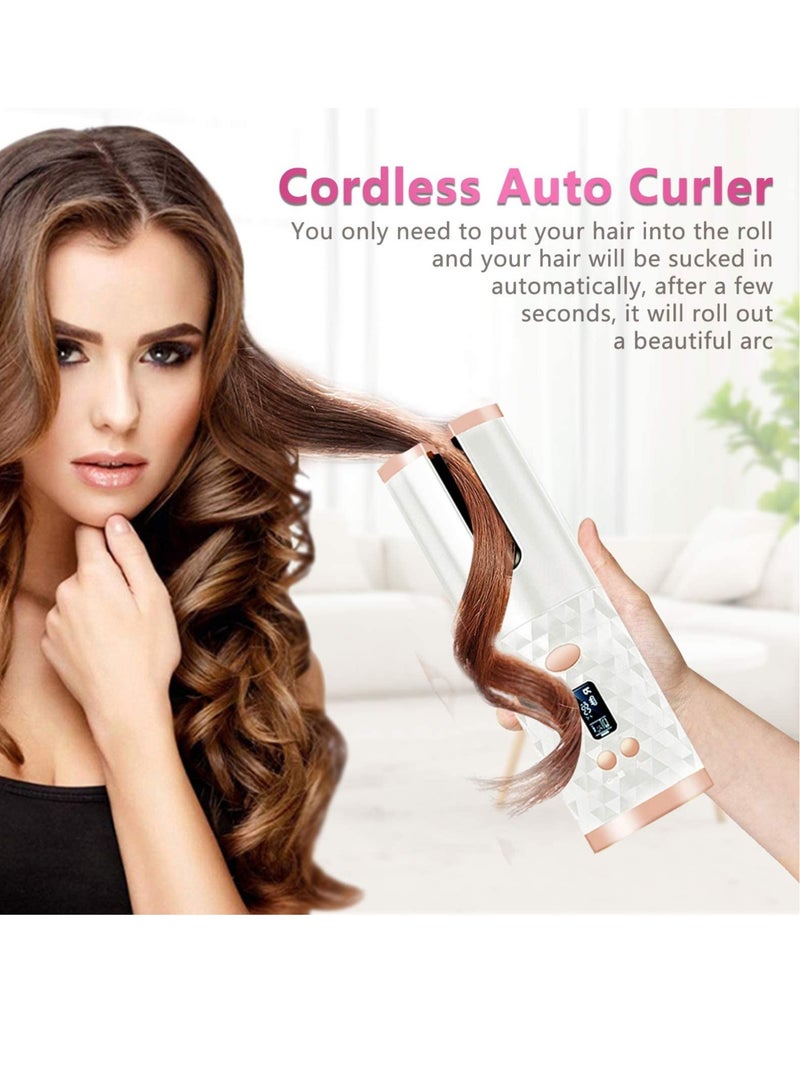 عربست مكواة تجعيد أوتوماتيكية ، مكواة تجعيد كهربائية محمولة مع شاشة LCD ، أدوات تصفيف قابلة لإعادة الشحن وعصا تجعيد سريعة التسخين ، عصا تمويج أسطواني من السيراميك للاستخدام المنزلي والسفر (أبيض) - Image 5