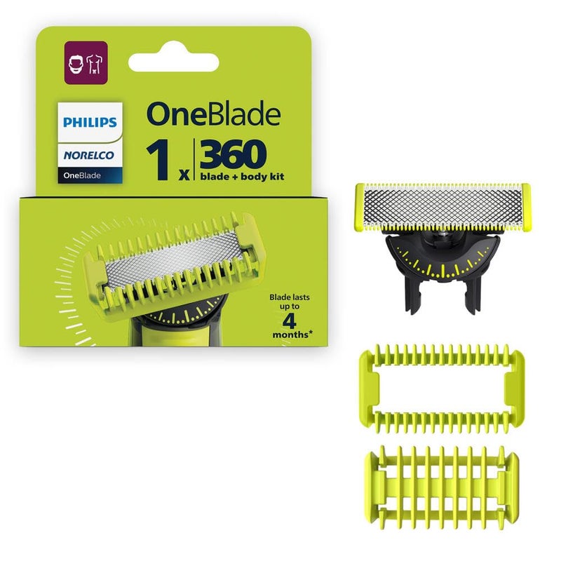 Norelco Philips Norelco OneBlade 360 Blade, Genuine Replacement Blade, Face/Body Kit, for OneBlade Electric Shaver and Trimmer, Durable Stainless Steel, Trim, Edge and Shave, QP614/80 - Image 1