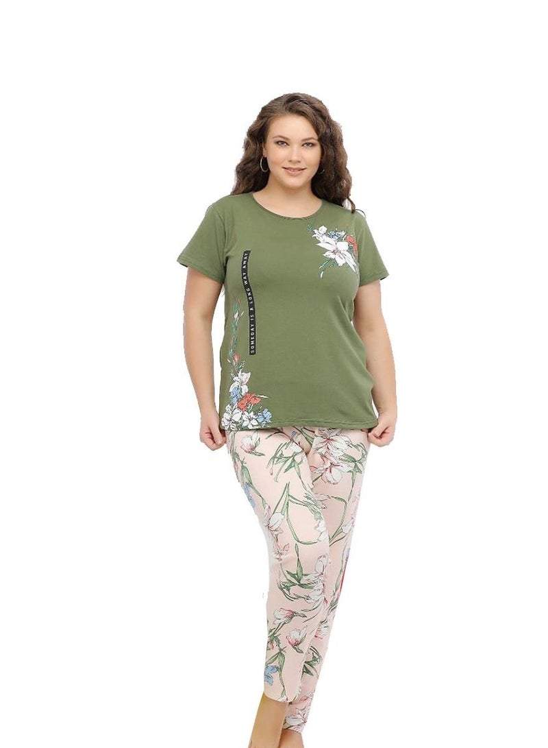 Ganna Women's short-sleeved pyjamas and summer long pants made of cotton large sizes 