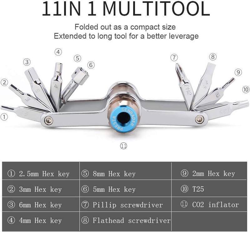 CXWXC Bike Tool Mini 11 in 1 Multi-Tool - Chain Tool/Torx/Hex/Screwdriver Bicycle Multitool Kit - Cycling Mechanic Repair Tools with CO2 Inflator for Road and Mountain Bikes - Image 2