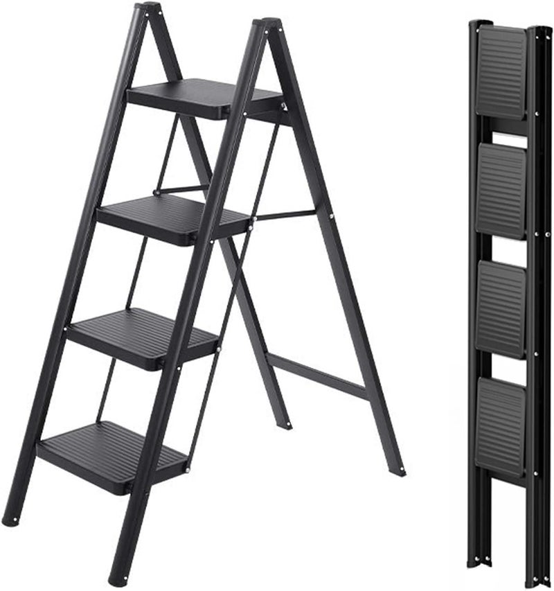Step Ladder – Folding Step Stool – 4-Step Anti-Slip Pedals, Lightweight Metal Frame, Supports 330 lbs, Space-Saving Design, Ideal for Home, Kitchen, Garage, or Indoor Use - Image 2