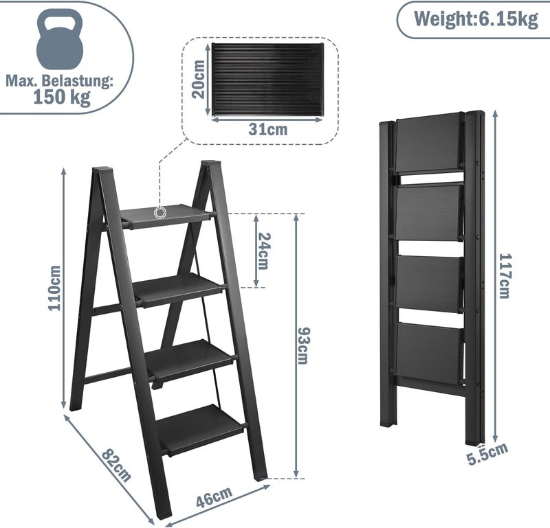 Step Ladder – Folding Step Stool – 4-Step Anti-Slip Pedals, Lightweight Metal Frame, Supports 330 lbs, Space-Saving Design, Ideal for Home, Kitchen, Garage, or Indoor Use - Image 4