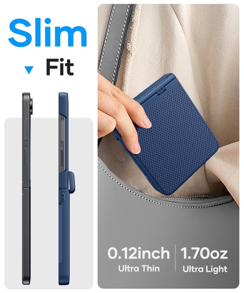 Vihibii for Samsung Galaxy Z Flip 7 Case Slim with Rugged Hinge Protection & Outer Screen Protector & Non-Slip Texture, Durable Shockproof Protective Cover Phone Case for Galaxy Z Flip 7 5G 2025, Blue - Image 3