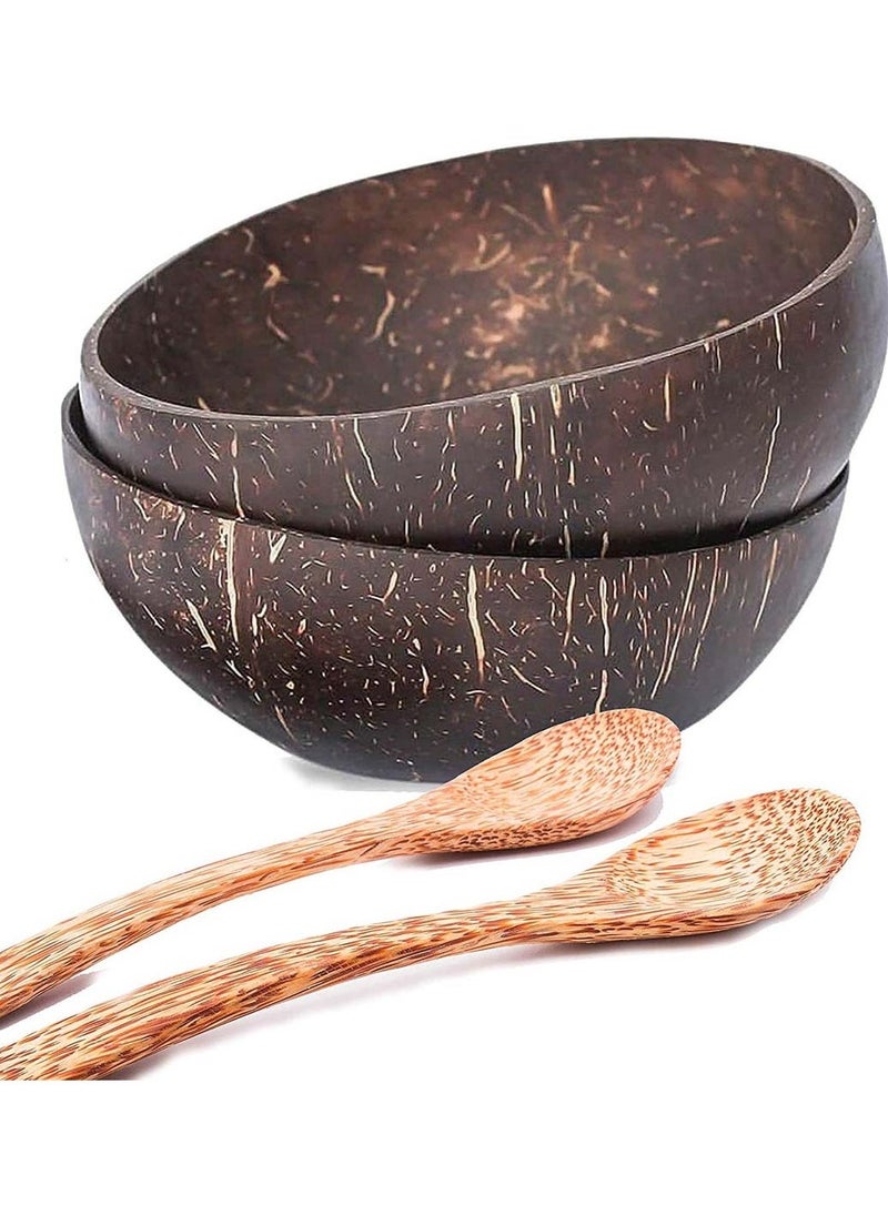 Natural Coconut Bowls and Spoons Acai Smoothie Bowl Noodle Ramen Eco Friendly Sustainable Lightweight Durable Easy Clean 2 Set - Image 1