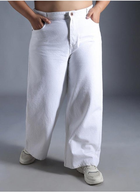 Plus Size Relaxed Fit Pure Cotton High Rise Jeans by Styli