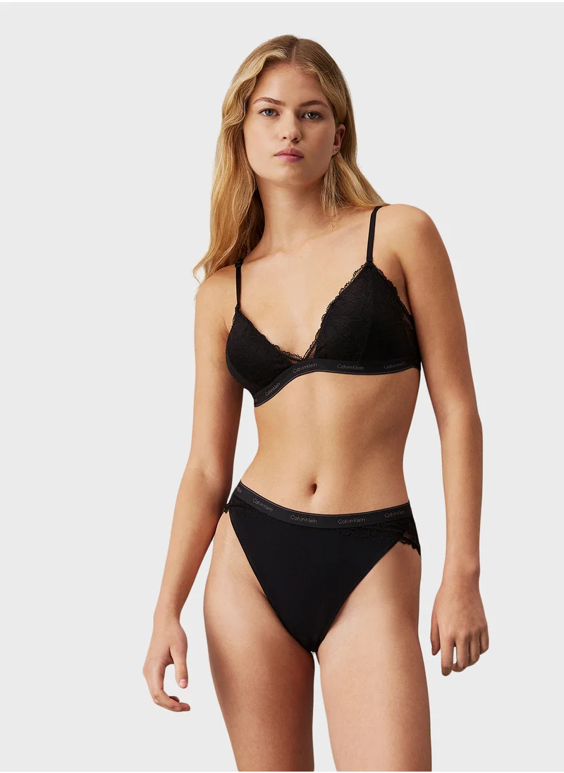 كالفن كلاين Logo Detail Lace Plunge Neck Bra