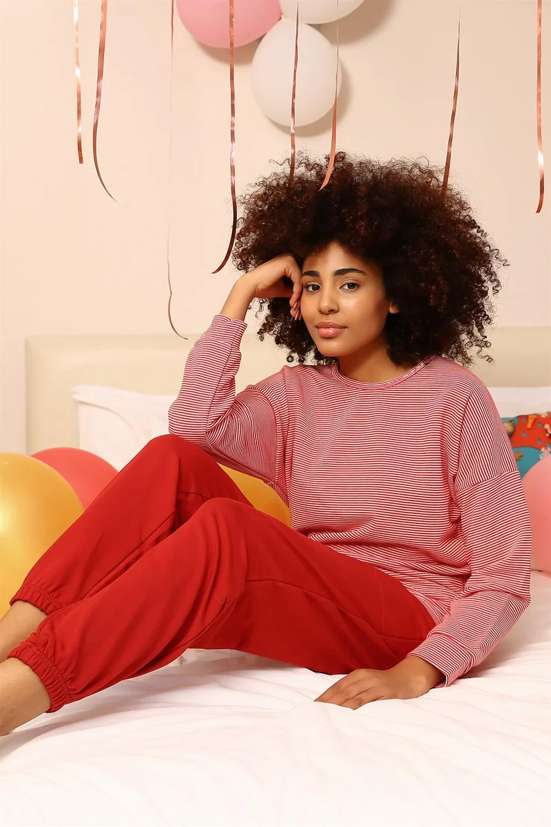 اكبينيز Women's Long Sleeve 3 Yarn Combed Cotton Pajama Set 4184