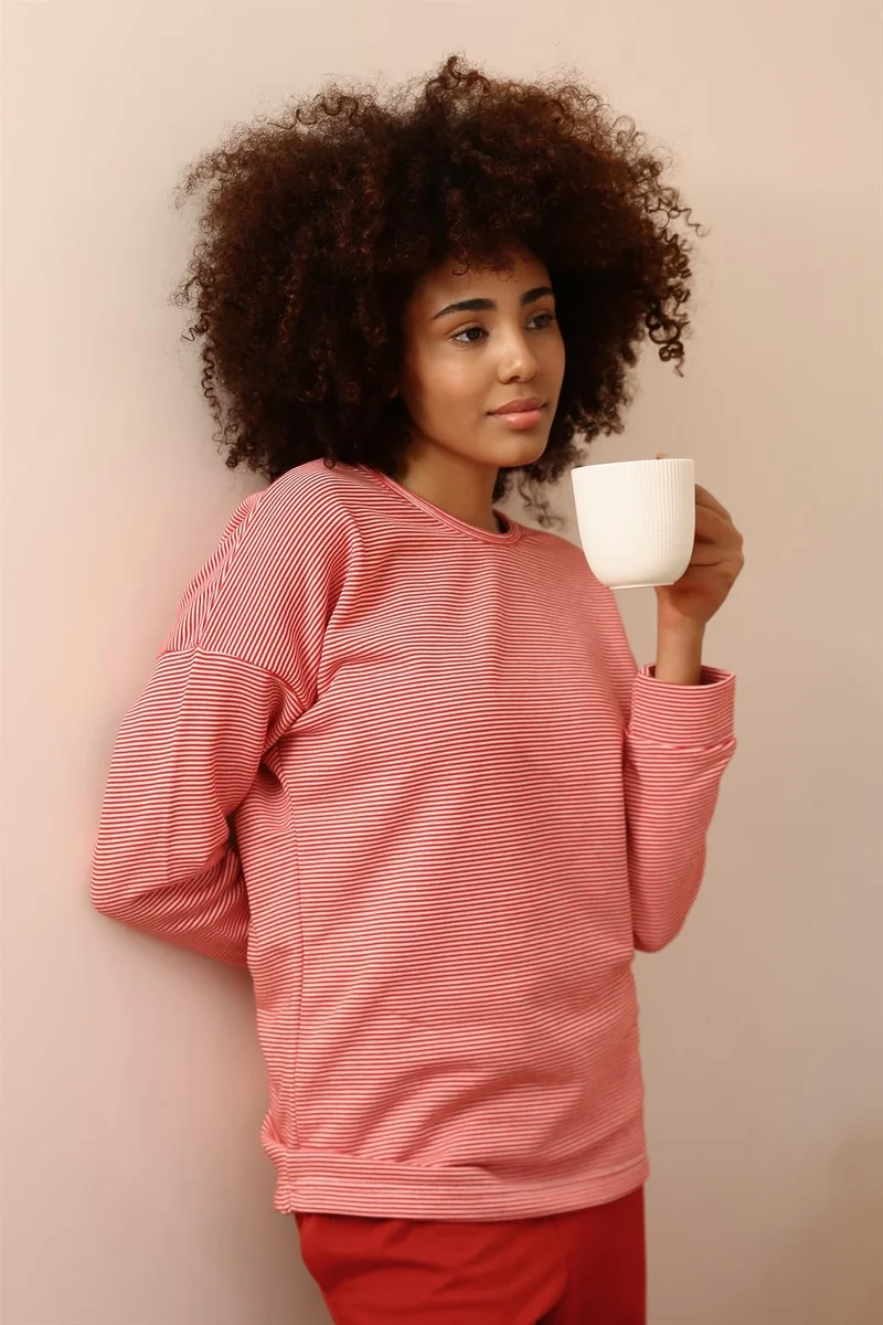 اكبينيز Women's Long Sleeve 3 Yarn Combed Cotton Pajama Set 4184