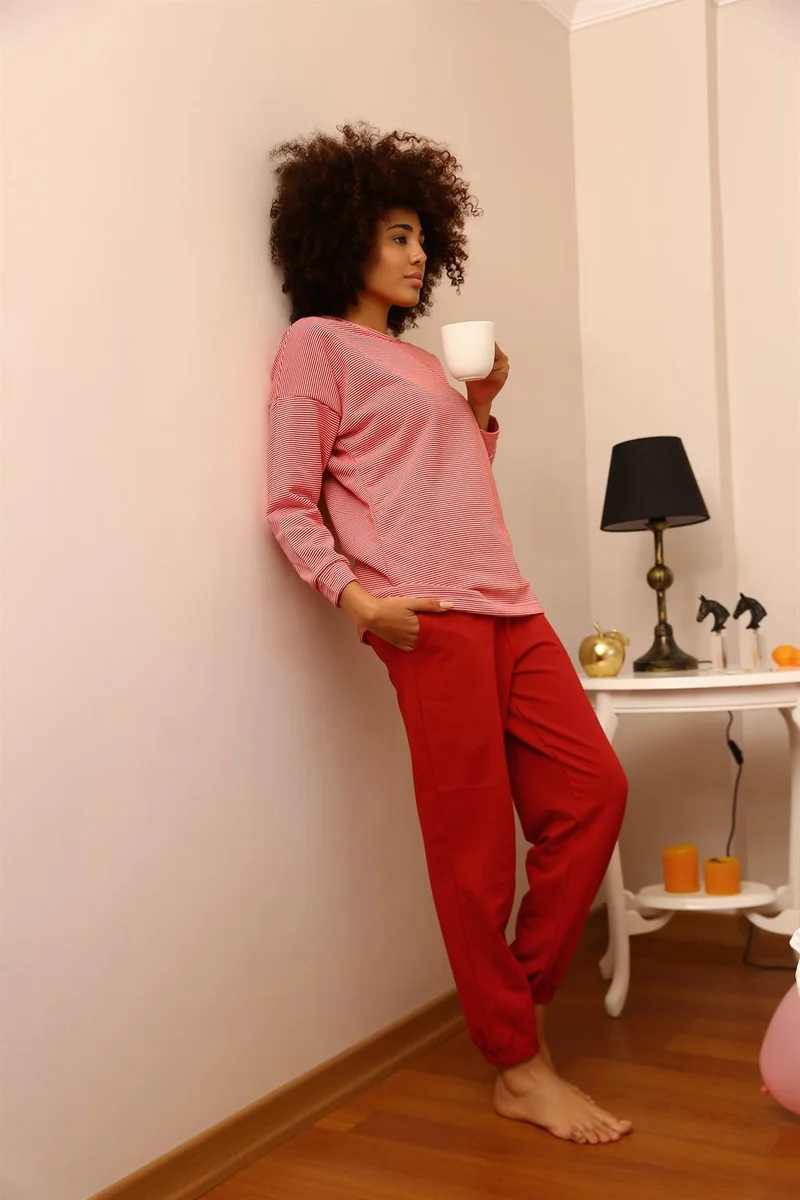 اكبينيز Women's Long Sleeve 3 Yarn Combed Cotton Pajama Set 4184