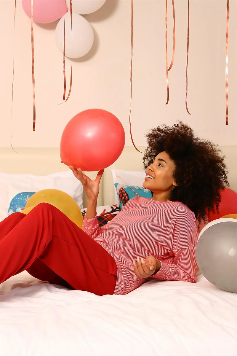 اكبينيز Women's Long Sleeve 3 Yarn Combed Cotton Pajama Set 4184