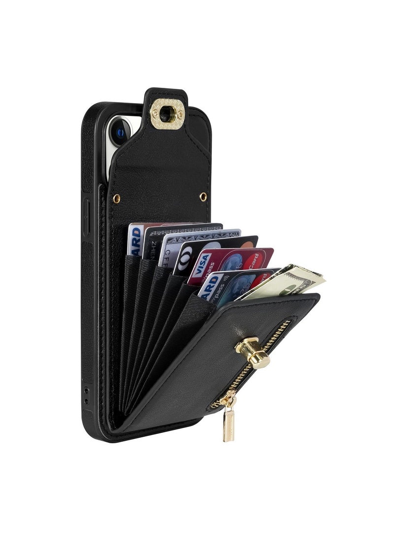 TEAM LUXURY Crossbody Wallet Case for iPhone 15 Pro Max Back Cover with RFID Blocking Card Slot Phone Holder, Magnetic Flip Purse Case Protector PU Leather Zipper Handbag with Lanyard Strap  - Image 2