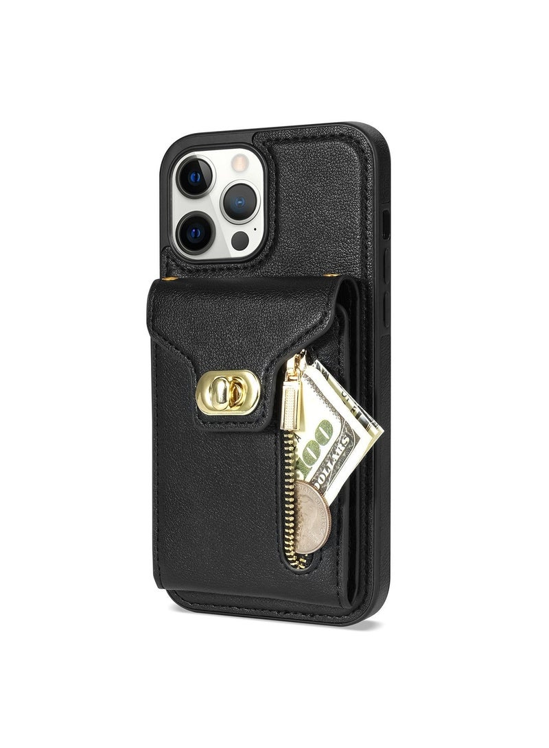 TEAM LUXURY Crossbody Wallet Case for iPhone 15 Pro Max Back Cover with RFID Blocking Card Slot Phone Holder, Magnetic Flip Purse Case Protector PU Leather Zipper Handbag with Lanyard Strap  - Image 5