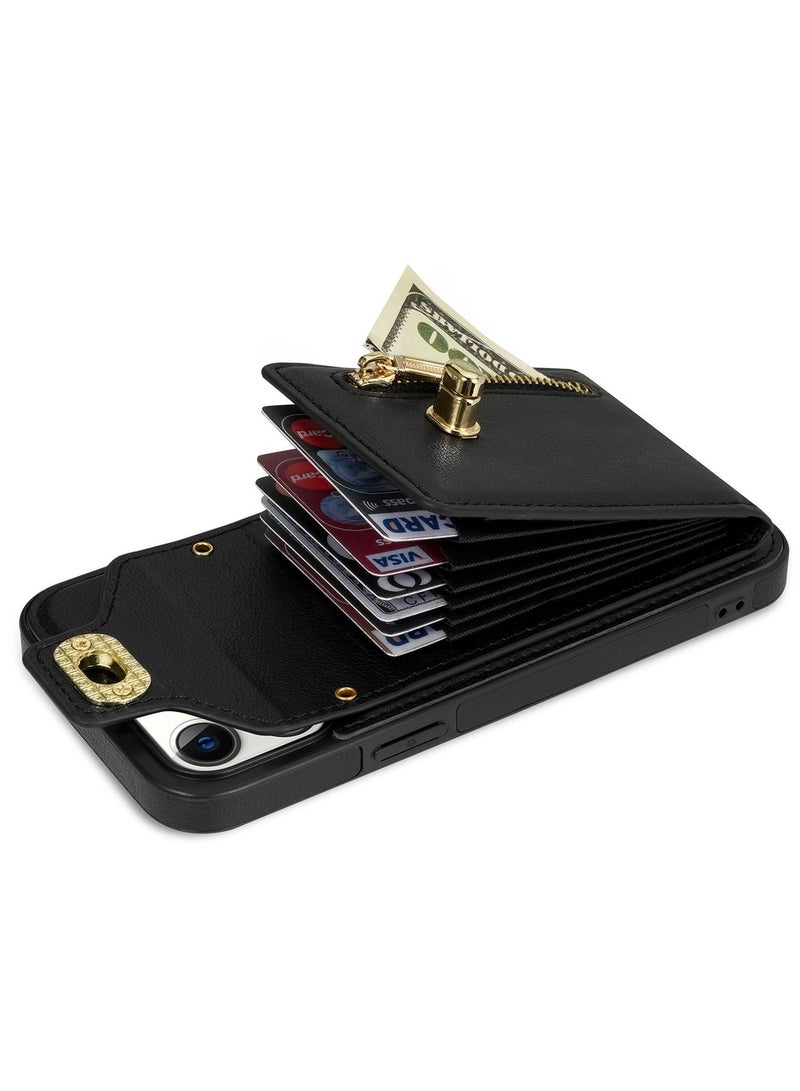 TEAM LUXURY Crossbody Wallet Case for iPhone 15 Pro Max Back Cover with RFID Blocking Card Slot Phone Holder, Magnetic Flip Purse Case Protector PU Leather Zipper Handbag with Lanyard Strap  - Image 4