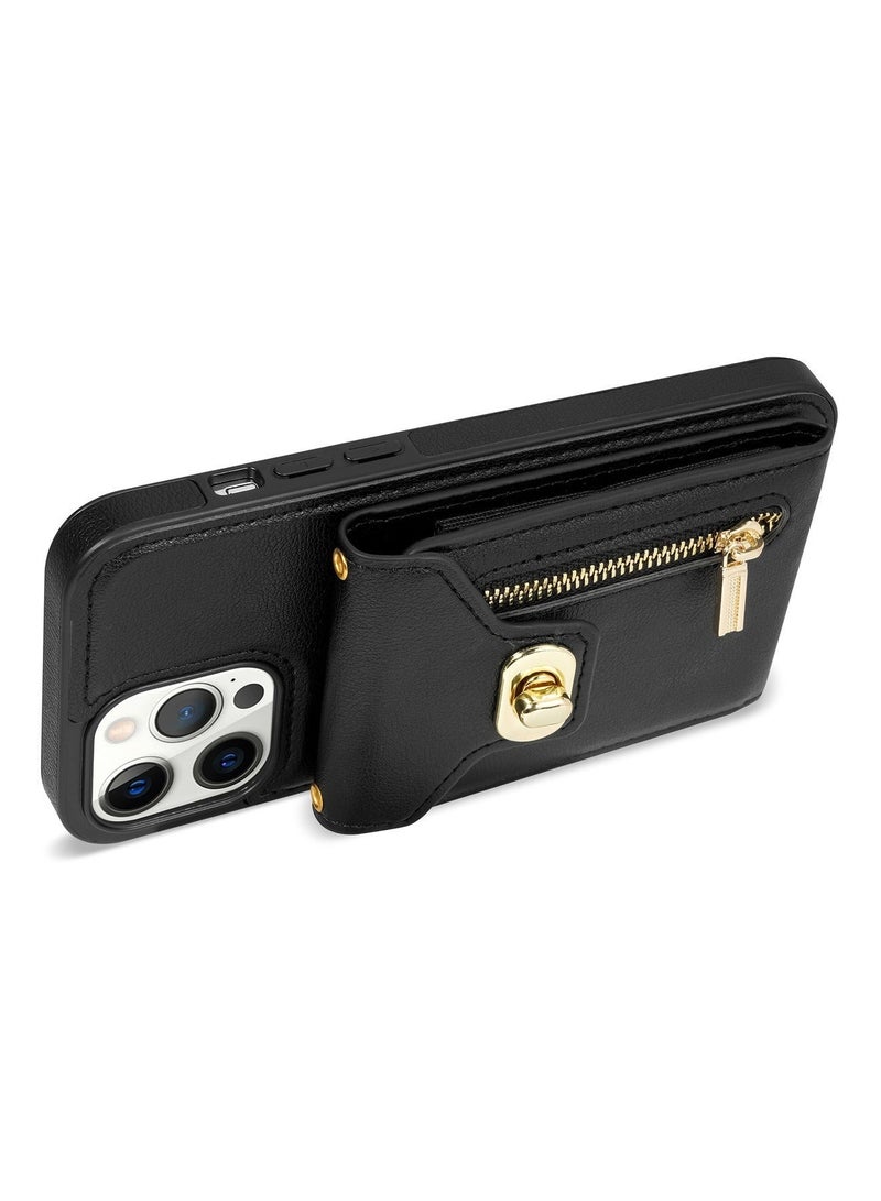 TEAM LUXURY Crossbody Wallet Case for iPhone 15 Pro Max Back Cover with RFID Blocking Card Slot Phone Holder, Magnetic Flip Purse Case Protector PU Leather Zipper Handbag with Lanyard Strap  - Image 3