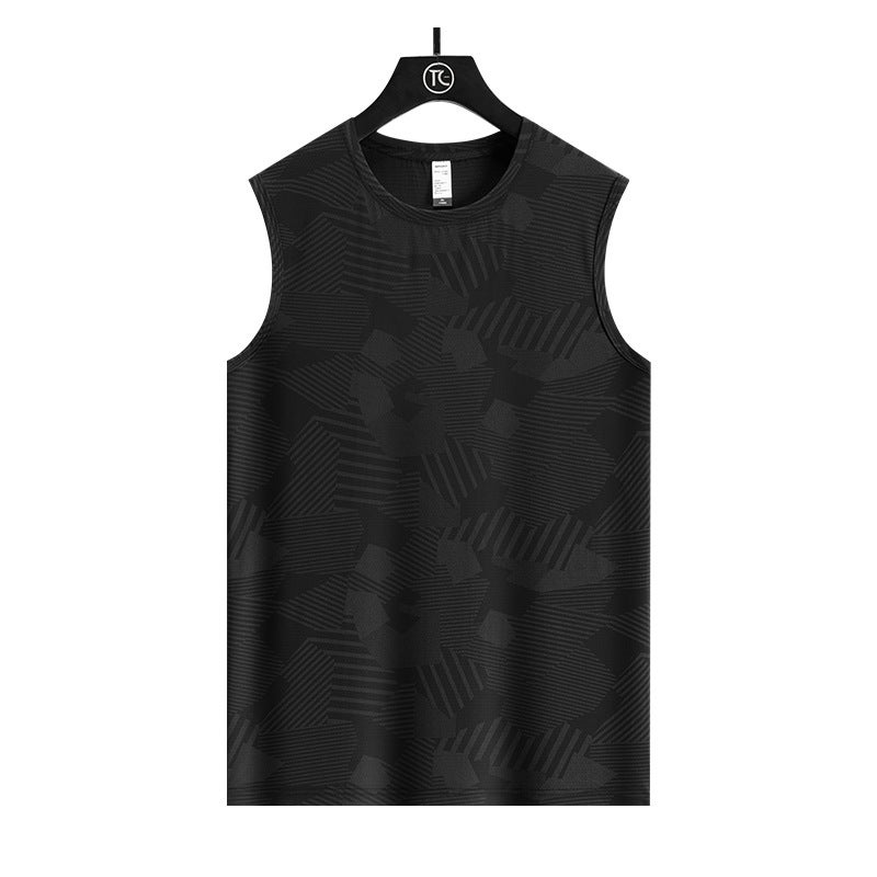 Summer Camouflage Ice Silk Vest Men'S Plus Size Round Neck T-Shirt Youth Trendy Thin Elastic Quick-Drying Sleeveless Outdoor T-Shirt - Image 1