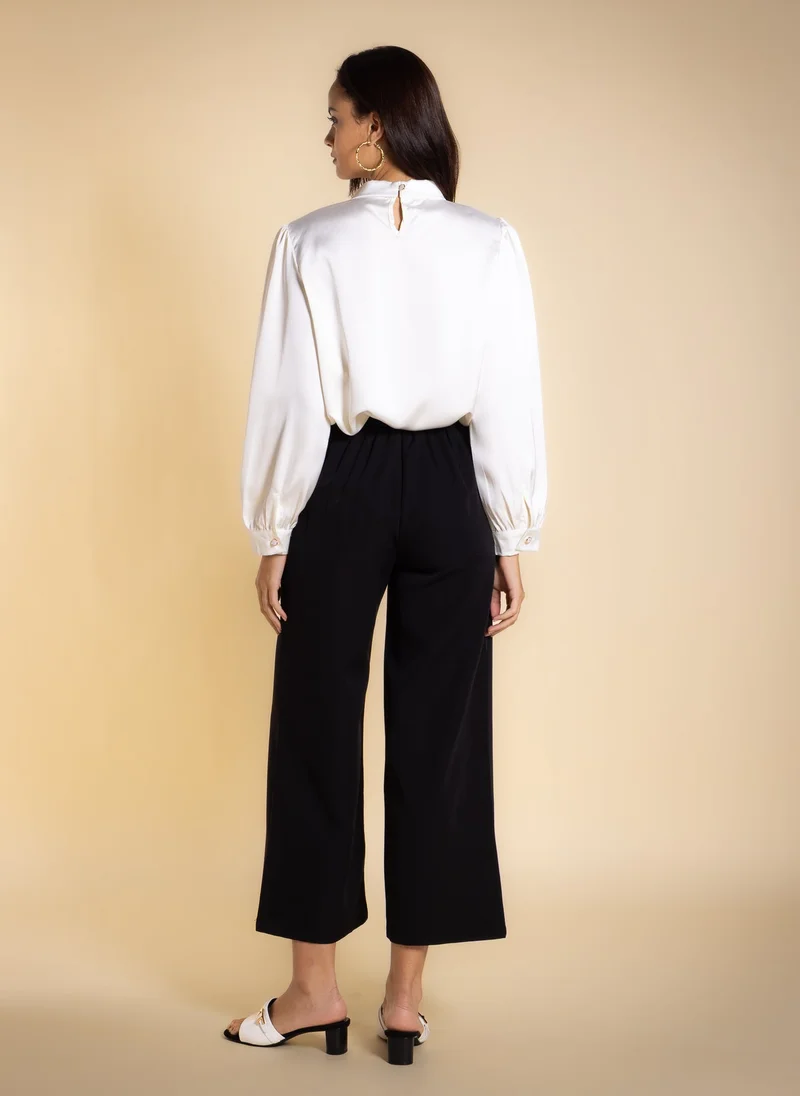 Shapes Beige DETAILED SATIN BLOUSE WITH BROOCH for Women | Best Price UAE