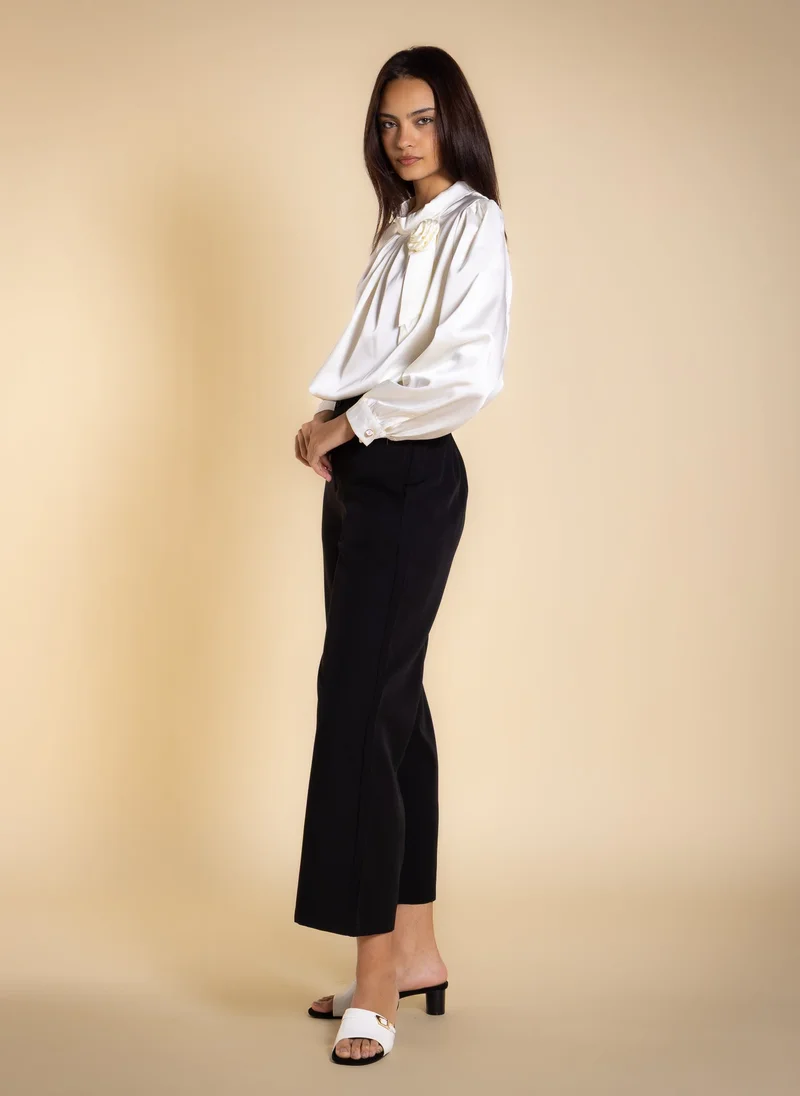 Shapes Beige DETAILED SATIN BLOUSE WITH BROOCH for Women | Best Price UAE