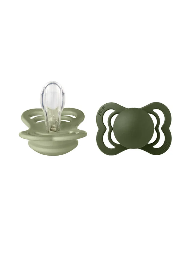 BIBS Pack of 2 Supreme Soother, Bpa Free Dummy Pacifier, Symmetrical Silicone, Size 1 (0 - 6 Months ), Sage/Hunter Green