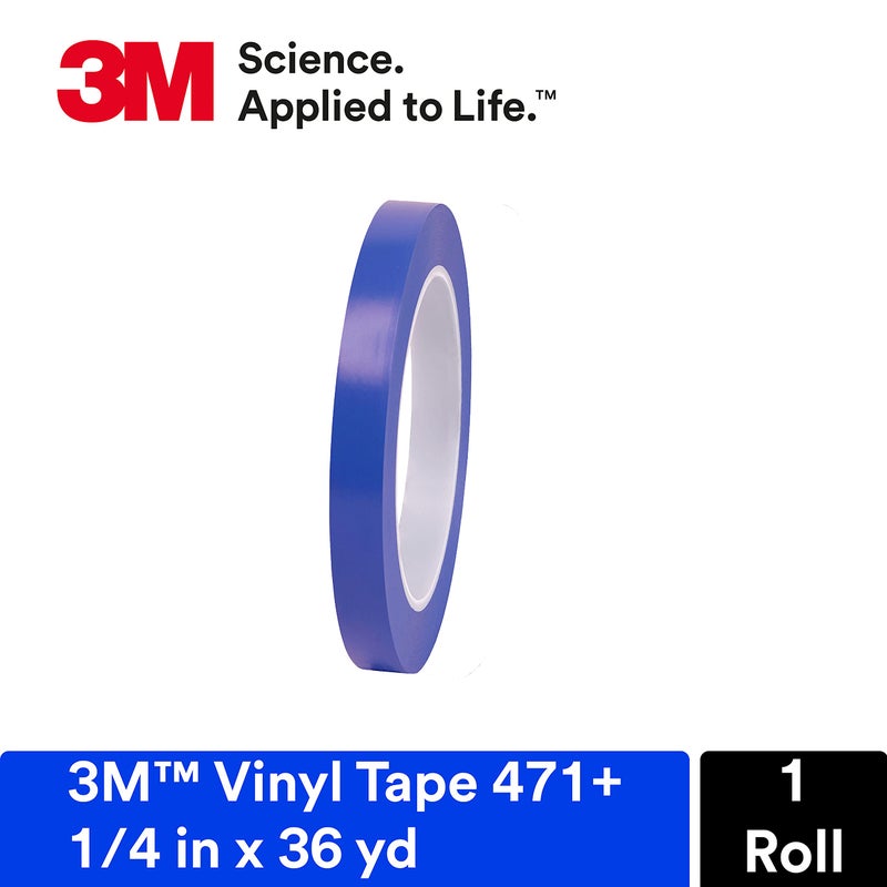 3M Vinyl Tape 471+, 1/4 in x 36 yd, Indigo, 1 Roll, Fine Line Tape for Paint Masking Striping, Color Separation and Complex Designs, High-Temperature, Stretch - Image 2