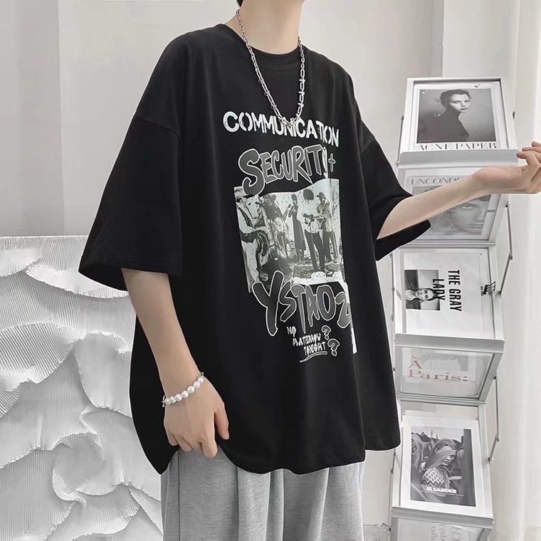 Summer Hip-Hop Graffiti Pure Cotton Short-Sleeved T-Shirt Men'S Trendy Ins Loose T-Shirt Couple'S Hong Kong-Style Casual All-Match Half-Sleeved T-Shirt - Image 4