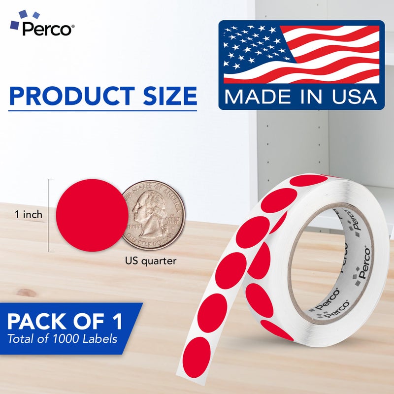 Perco Red 1-Inch Round Circle Dot Sticker Labels with Easy Peel Perforation - 1,000 Labels per Roll - Strong Adhesion, Vibrant Colors for Organizing, Crafting & More - Made in USA - Image 2