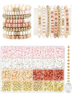 Generic 3000 Pcs Clay Beads for Bracelets, Bracelat Making Kit Golden Beads for Jewelry Making Charms Bracelet Kit Flat Round Polymer Clay Bead for Bracelet Necklace Earring DIY Craft Supplies  - Image 1