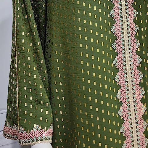 FPOVFPO Womens Muslim Abaya Dress One-Piece V Neck Bronzing Dress Islamic Full Length Kaftan Daily Casual Dress Army Green - Image 5
