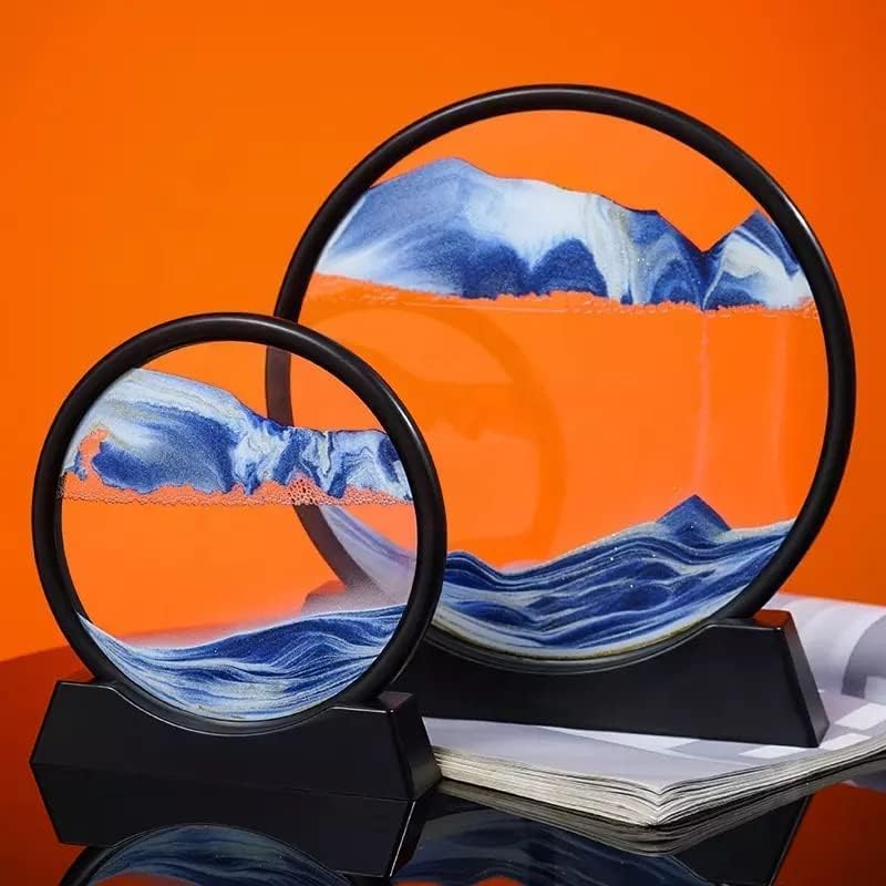 ARUP Moving Sand Art Liquid Motion 3D Deep Sea Sandscape Color Quicksand Decor Round Glass Moving Sand Art Picture Relaxing Desktop Home Office Work Decor 7 inchBlue - Image 4