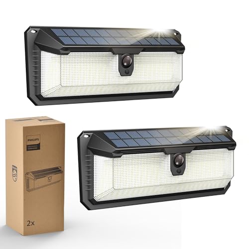 Philips Solar Lights Motion Sensor Outdoor, 258 LEDs Solar Powered Security Lights, 3 Lighting Modes, Waterproof Wall Light for Outside Yard Fence Garden Garage - Image 1