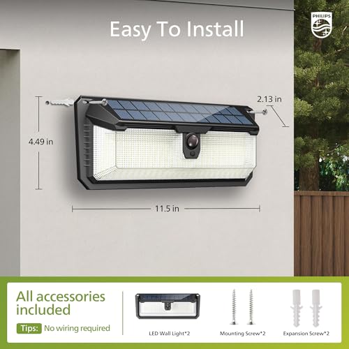 Philips Solar Lights Motion Sensor Outdoor, 258 LEDs Solar Powered Security Lights, 3 Lighting Modes, Waterproof Wall Light for Outside Yard Fence Garden Garage - Image 3