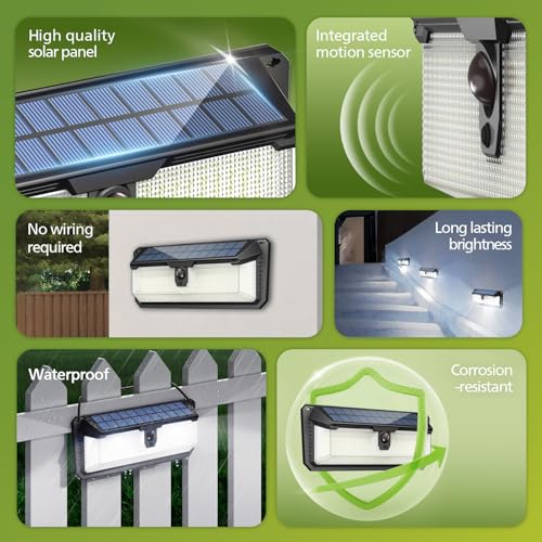 Philips Solar Lights Motion Sensor Outdoor, 258 LEDs Solar Powered Security Lights, 3 Lighting Modes, Waterproof Wall Light for Outside Yard Fence Garden Garage - Image 2