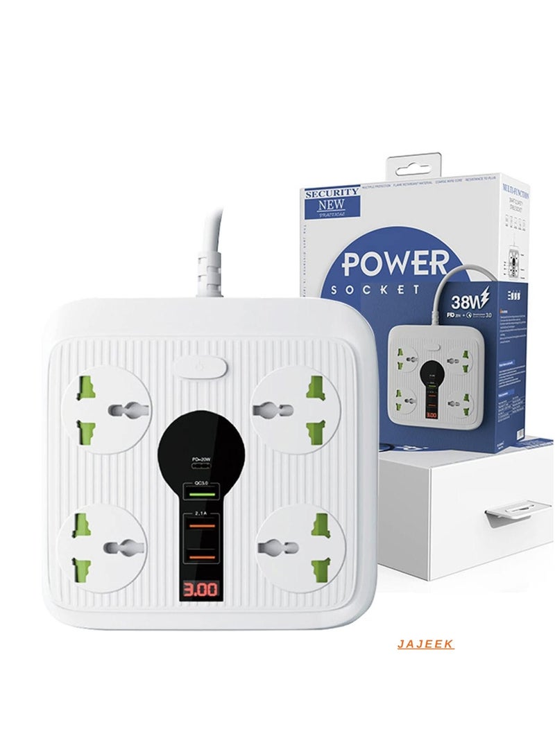 JAJEEK Power Strip Surge Protector with USB – 4 AC Outlets & 3 USB Ports (1 PD), Flat Plug Extension Cord, 6ft Power Cord, Compact Desktop Socket for Travel, Home, Office, and More  - Image 1